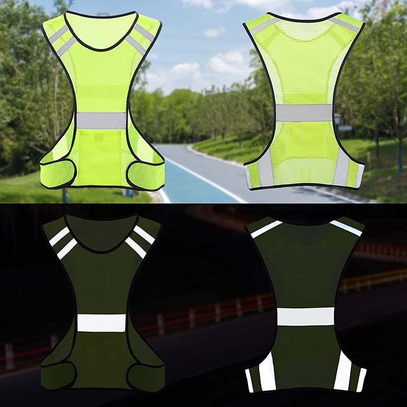 Running Gear Reflective - เสื้อกั๊กนิรภัยสะท้อนแสงตาข่ายเรืองแสง มองเห็นได้ชัดเจน ระบายอากาศได้ดี น้ำหนักเบา สำหรับวิ่งกลางคืนและปั่นจักรยาน